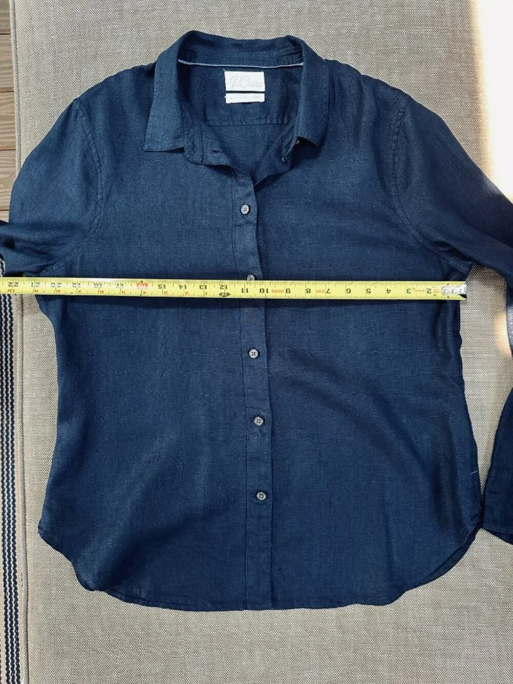 J.Crew Slim-fit Baird McNutt Irish Linen Shirt Navy Blue Women's Size 14 Large